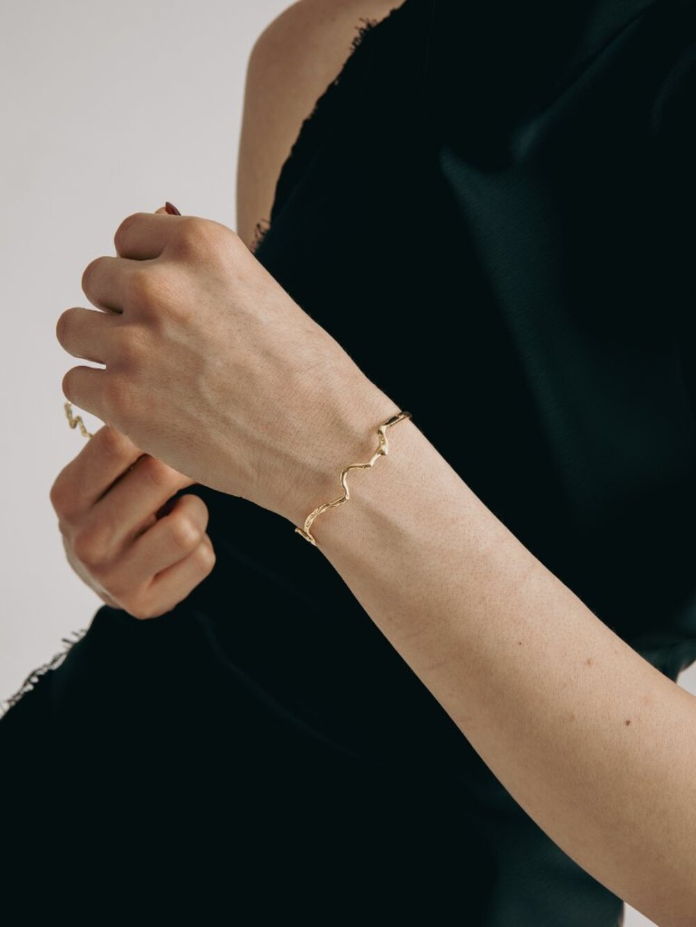 Wave Cuff Bracelet, Organic Open Bangle, Minimalist Gold Plated Bracelet